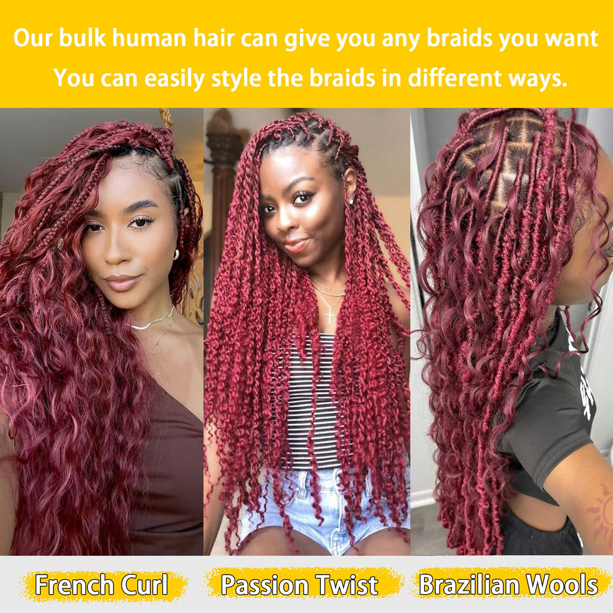 Burgundy Boho Deep Wave Braids – view 4
