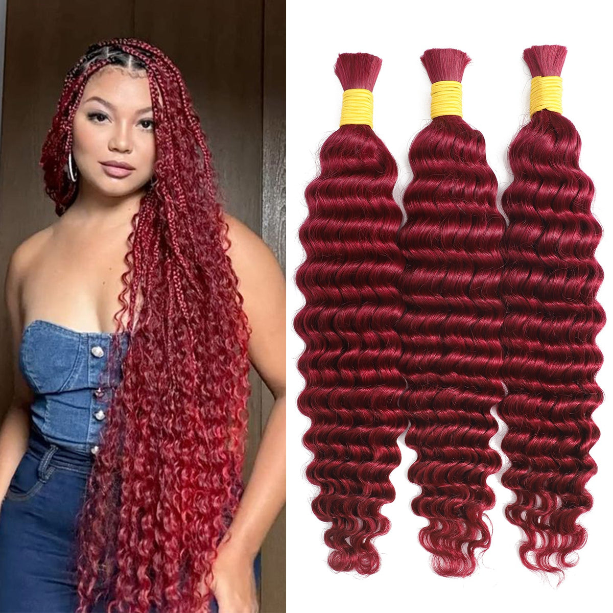 Burgundy Boho Deep Wave Braids – view 5