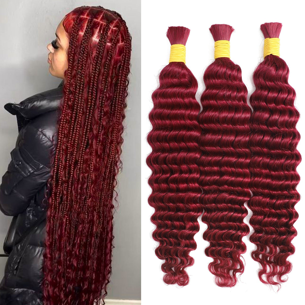Burgundy Boho Deep Wave Braids – view 6