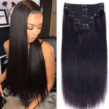 Straight Clip-In Human Hair Extensions made with Brazilian Hair