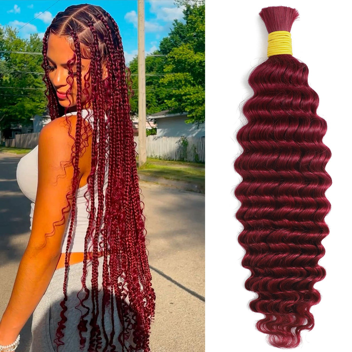 Burgundy Boho Deep Wave Braids