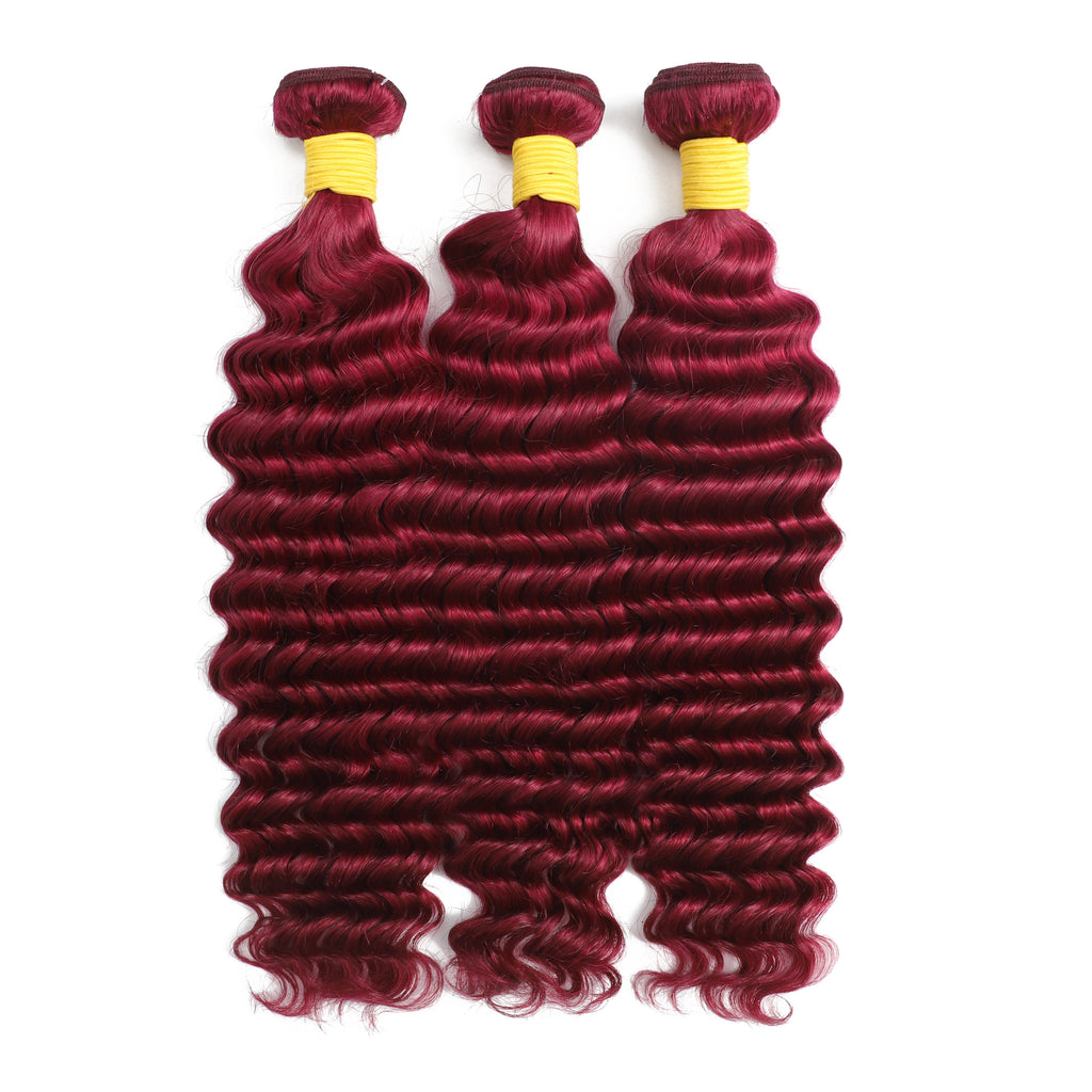 Burgundy Color Deep Wave Bundle – view 4