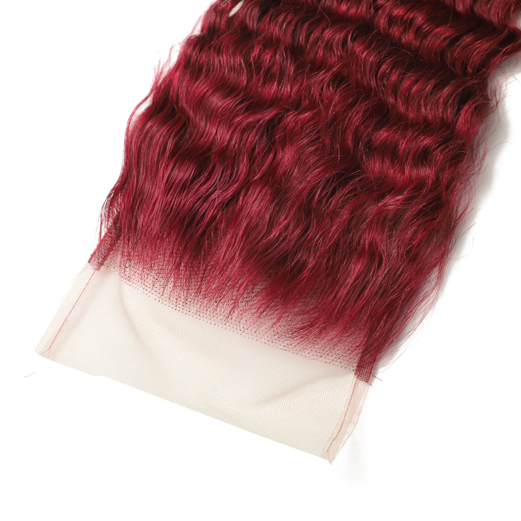 Burgundy 5x5 Transparent Lace Deep Wave Closure – view 3