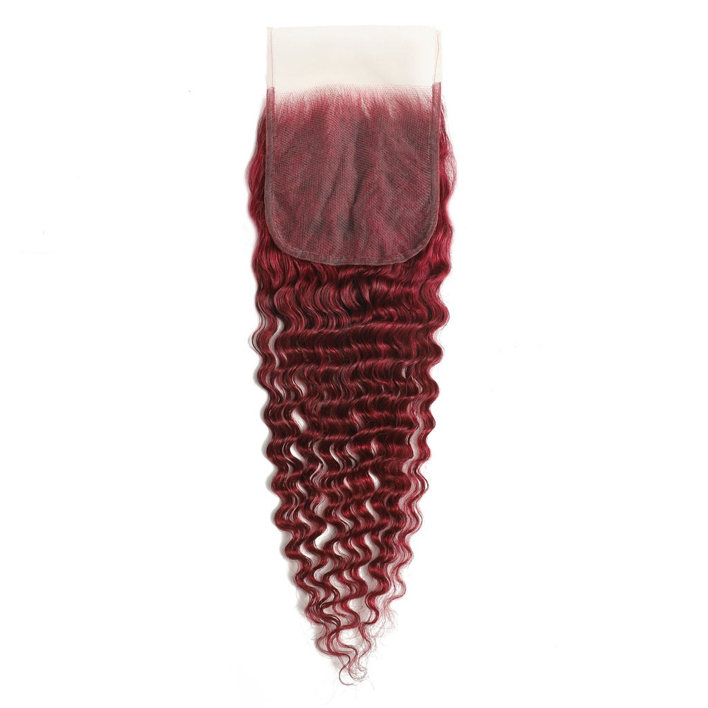 Burgundy 5x5 Transparent Lace Deep Wave Closure – view 5