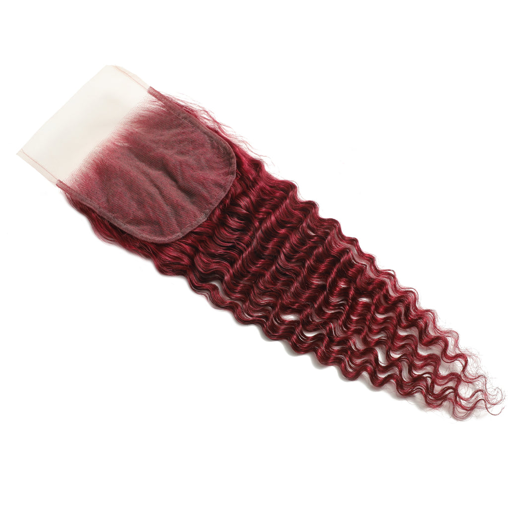 Burgundy 5x5 Transparent Lace Deep Wave Closure – view 6