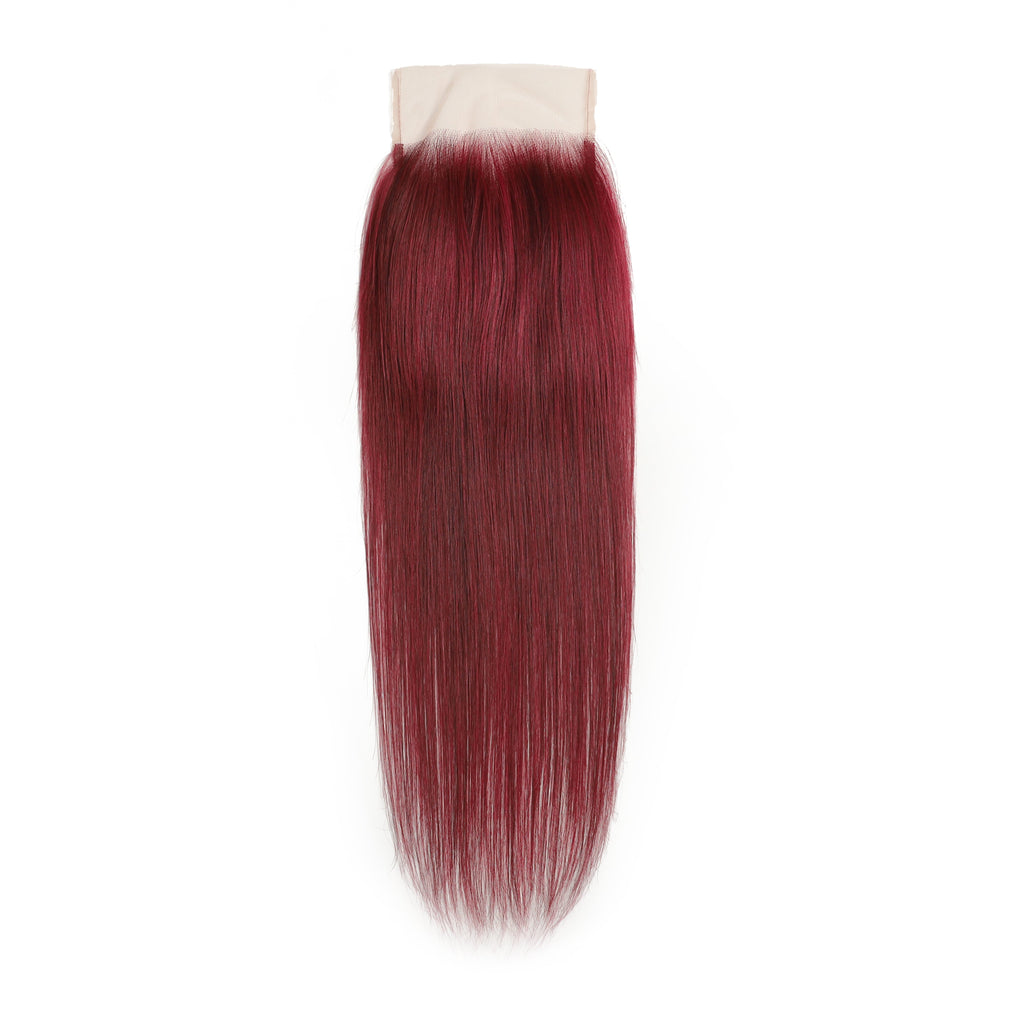 Burgundy 5x5 Transparent Lace Straight Closure
