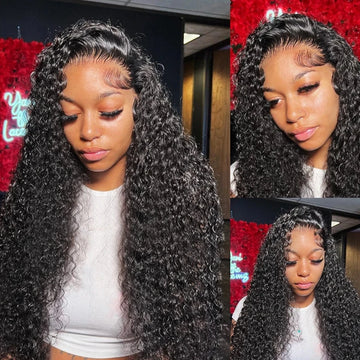 Deep Wave Transparent Lace Frontal Wig for Women - 180% Density, Peruvian Curly Human Hair