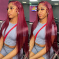 Burgundy Silky Straight HD Lace Wig - Plushmane