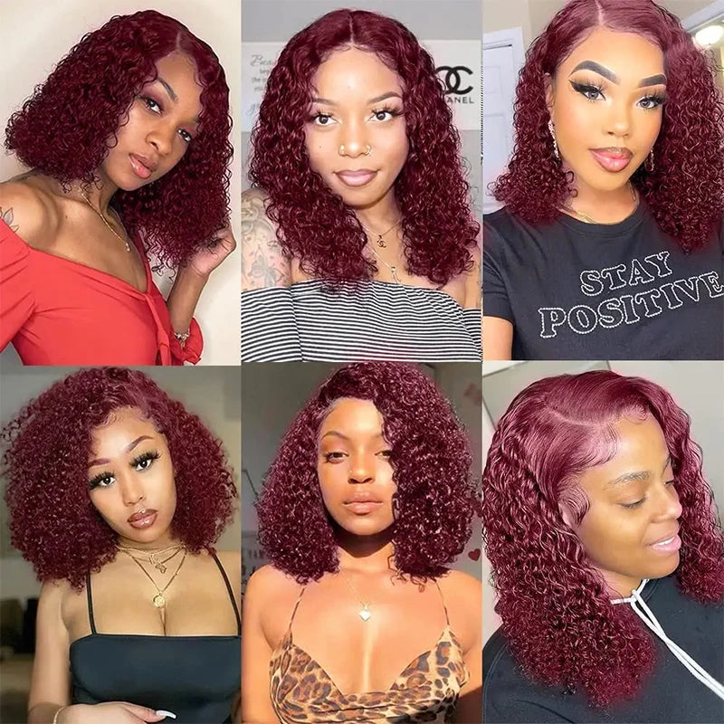 Burgundy Deep Wave Bob HD Lace Wig - Plushmane