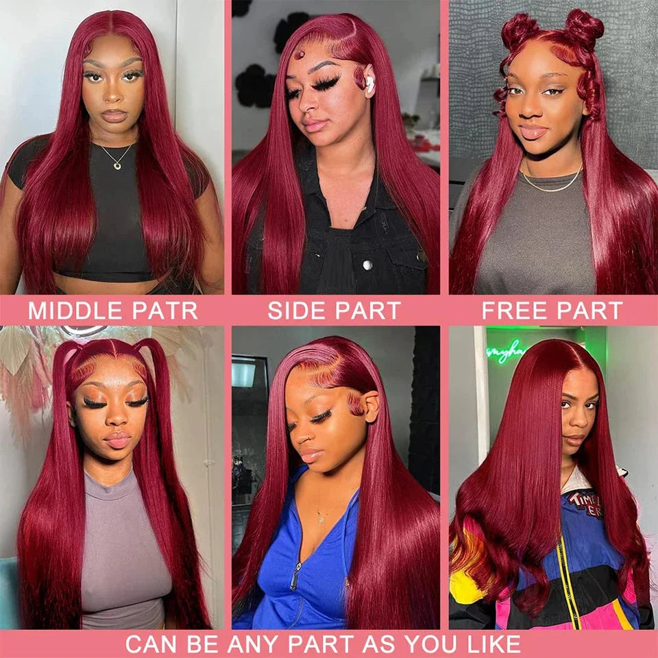 Burgundy Silky Straight HD Lace Wig - Plushmane