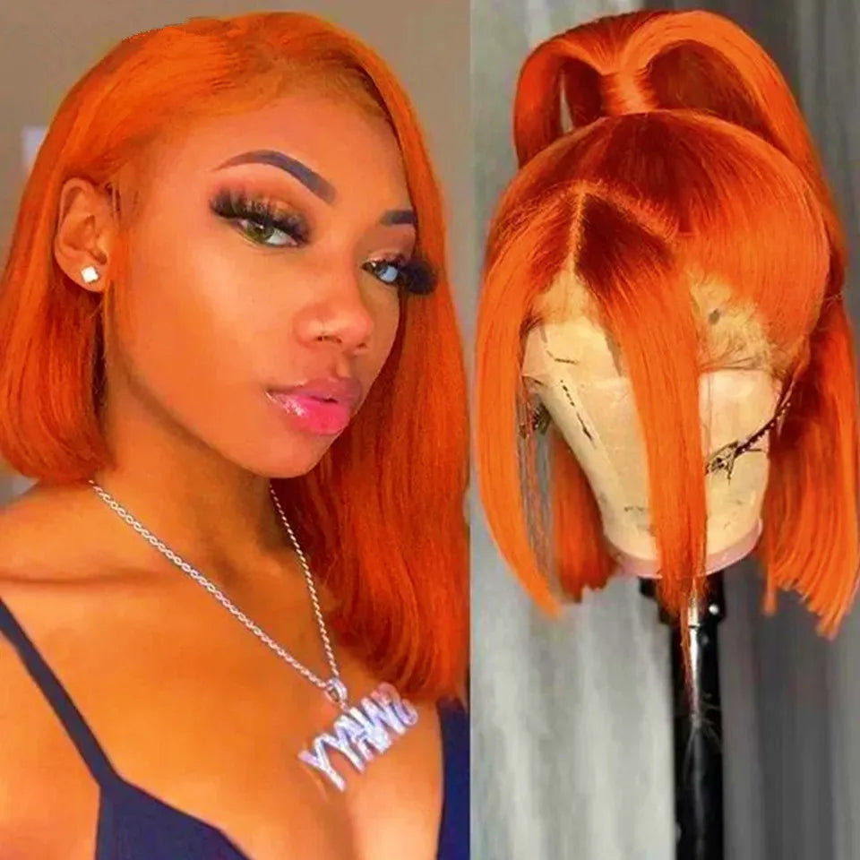 Orange Straight Bob HD Lace Wig - Plushmane