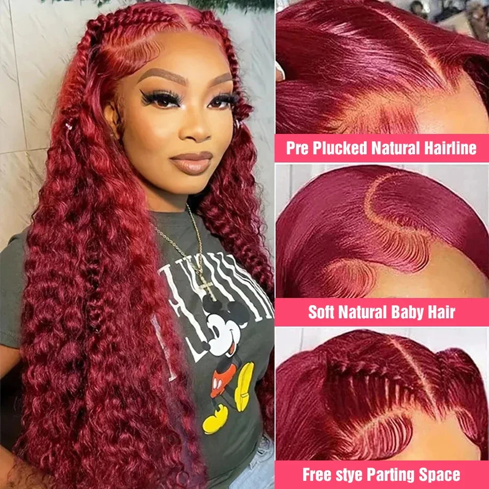 Burgundy Red Deep Wave Lace Wig - Plushmane