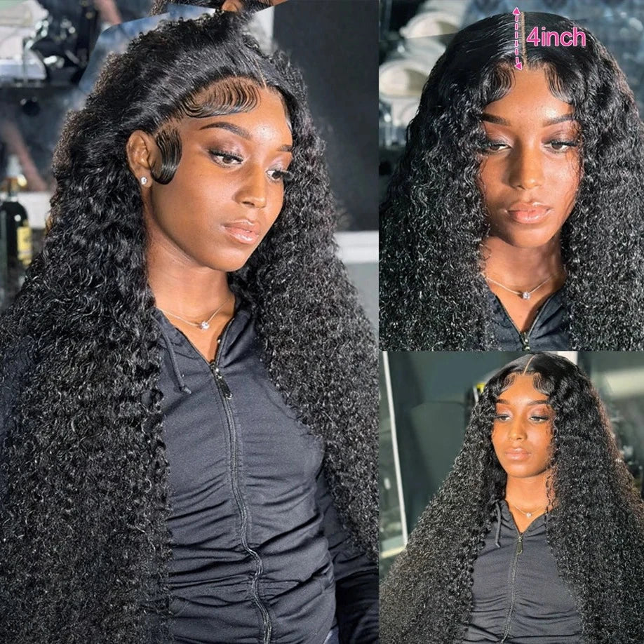 Deep Wave Transparent Lace Frontal Wig for Women - 180% Density, Peruvian Curly Human Hair