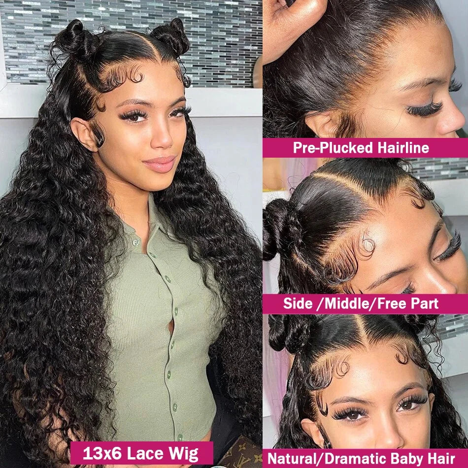 Deep Wave Wig Curly Human Hair Glueless Wigs- Lace Front Wig & Pre Plucked