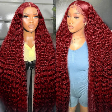 Burgundy Red Deep Wave Lace Wig - Plushmane