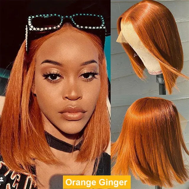 Orange Straight Bob HD Lace Wig - Plushmane