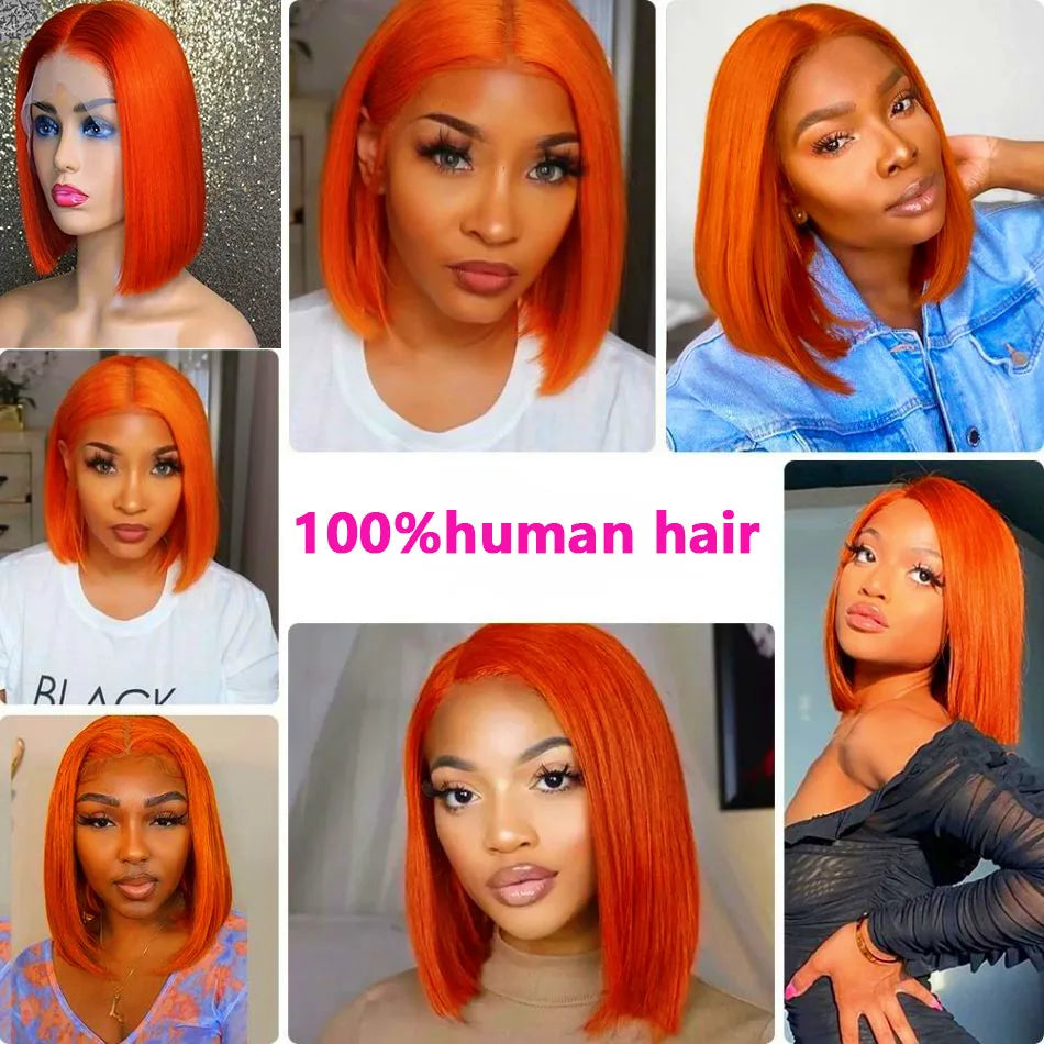 Orange Straight Bob HD Lace Wig - Plushmane