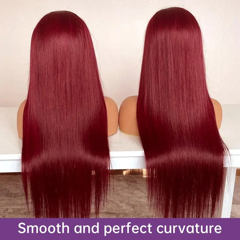 Burgundy Silky Straight HD Lace Wig - Plushmane