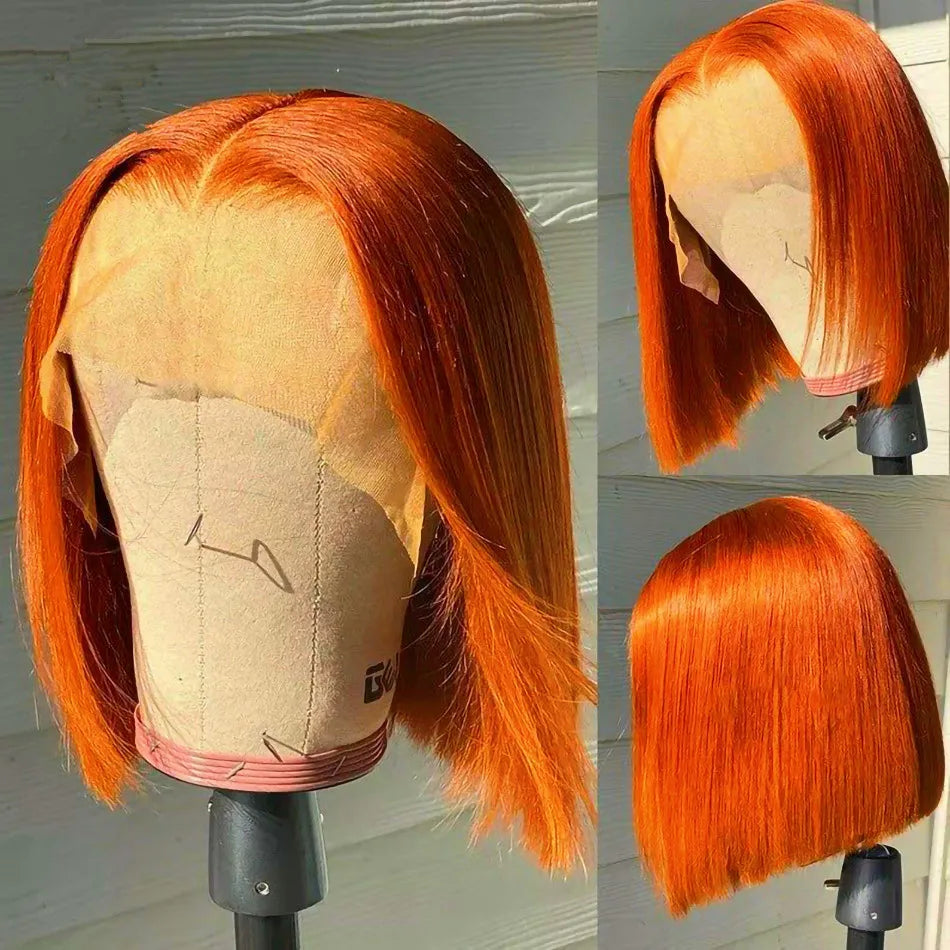 Orange Straight Bob HD Lace Wig - Plushmane